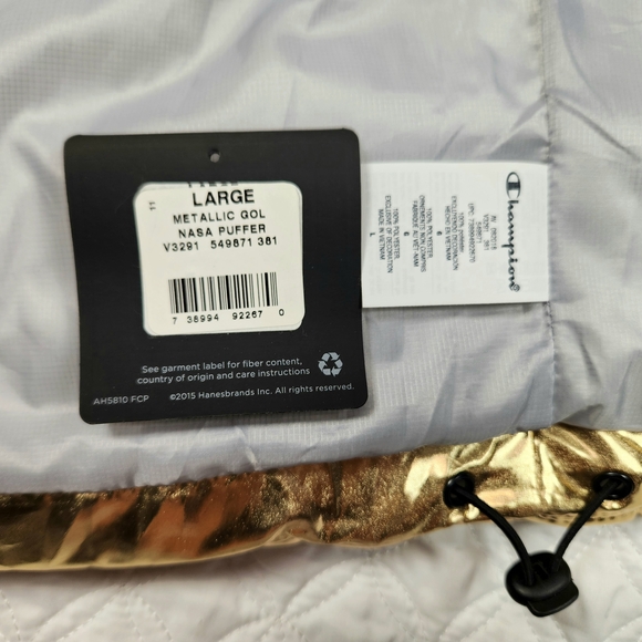 Champion x NASA Gold Metallic Hooded Puffer Jacket - Men's Size Large L - Picture 11 of 11